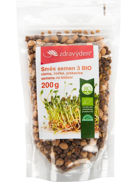 Směs semen na klíčení 3 BIO - cizrna, čočka, pískavice 200g