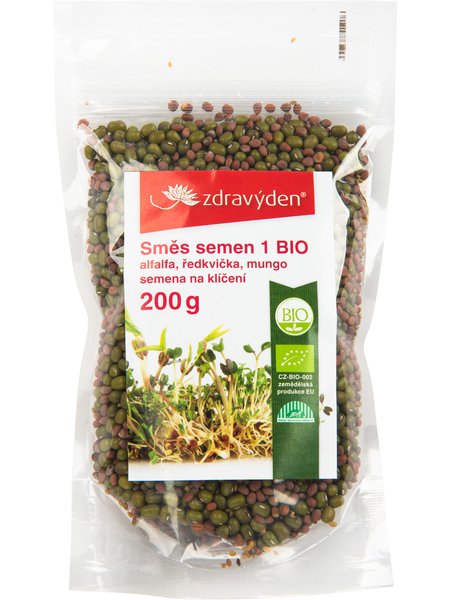 Směs semen na klíčení 1 BIO -  alfalfa, ředkvička, mungo 200g